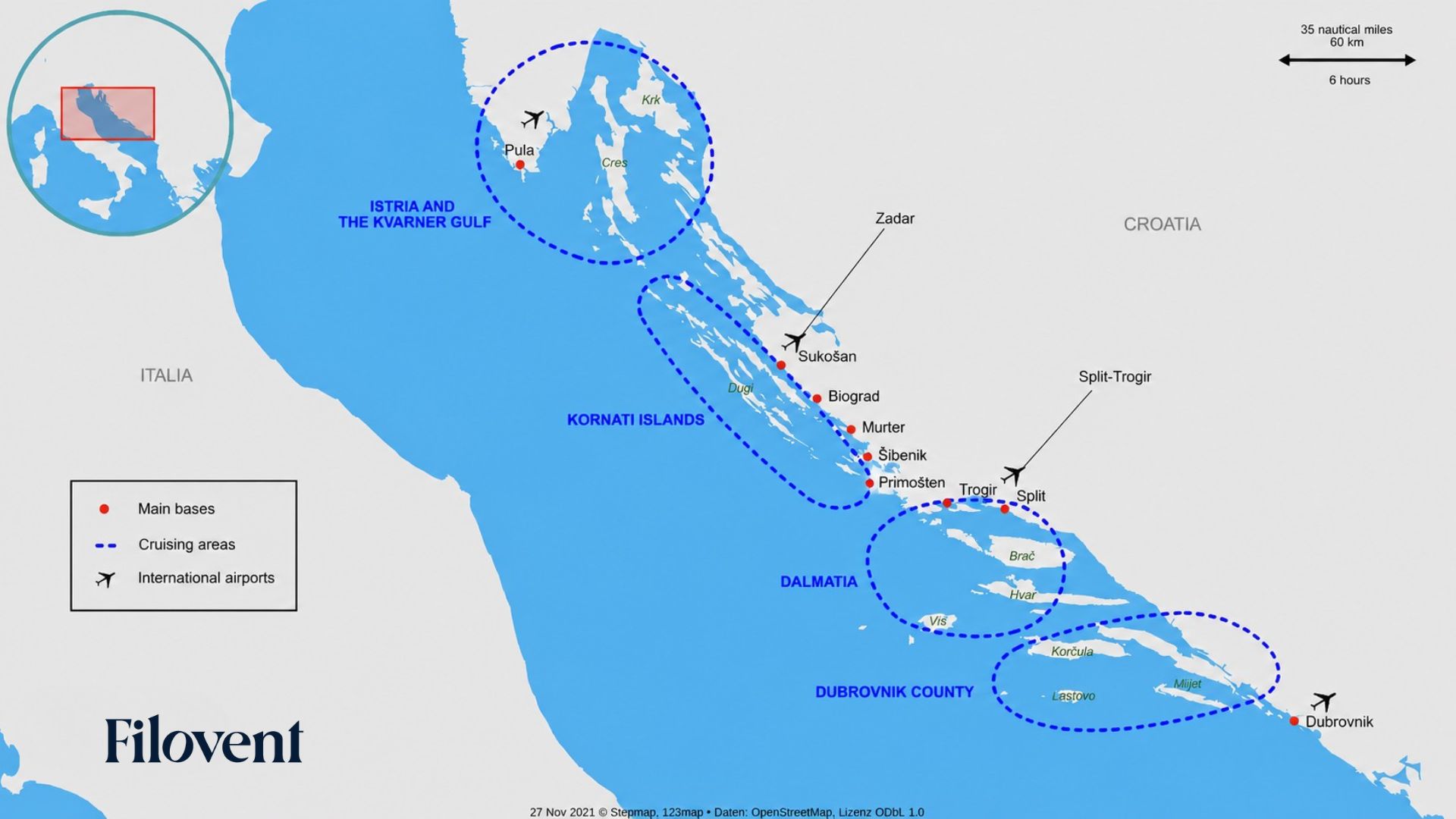 mappa delle zone di navigazione in Croazia
